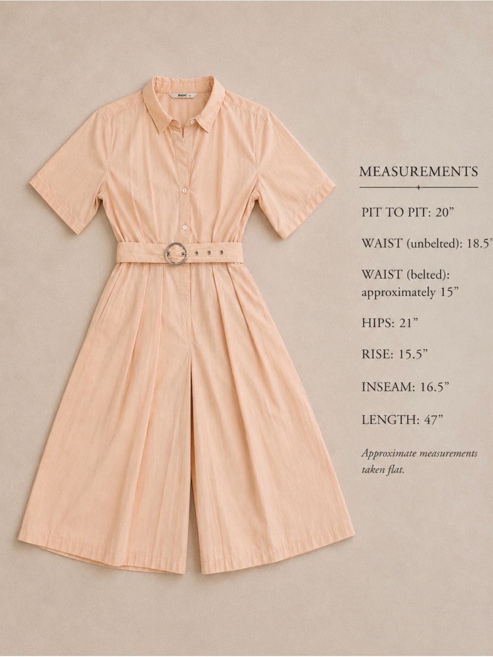 Ritu Kumar Light Beige Wide Leg Jumpsuit Belted Collared Cropped Pants M-L - Picture 4 of 8